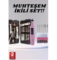 Elektrikli Manikür Pedikür Seti İkili Set 12 Parça Tırnak Bakımı Törpü Protez Çıkarma