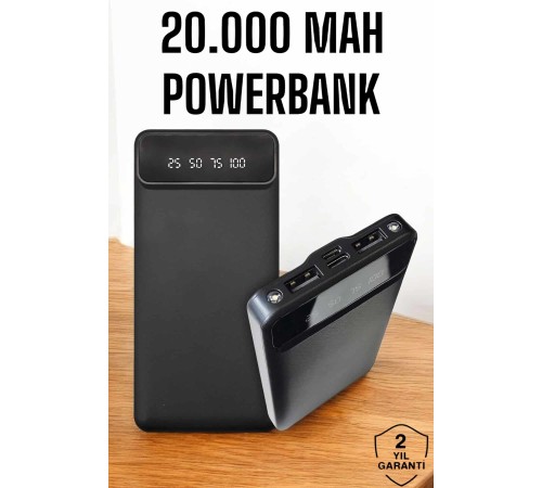 20.000 Mah Led Işıklı LCD Ekran USB Girişli Type-C Lightning Powerbank