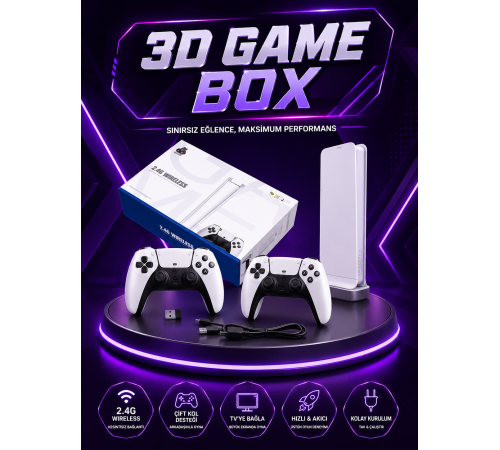 20.000 Yüklü Oyunlu Kablosuz Retro Oyun Konsolu 4K Destekli