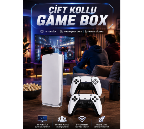 3D Çift Oyun Kollu 4K HD Ekran Nostaljik 20.000 Oyunlu Beyaz Game Box