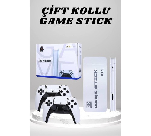 4K HD Görüntü Kaliteli Retro Game Stick 20000 Oyunlu Çift Kollu Beyaz Game Stick