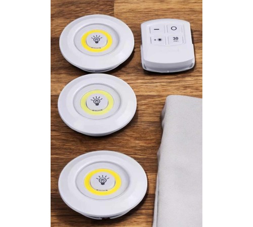 Led Lamba 3'lü Uzaktan Kumandalı Yapışkanlı Beyaz Işık