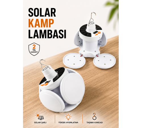 Kamp Lambası Işıldak Beyaz Işık Güneş Enerjili Solar Aydınlatma 5 Kanatlı Katlanabilir