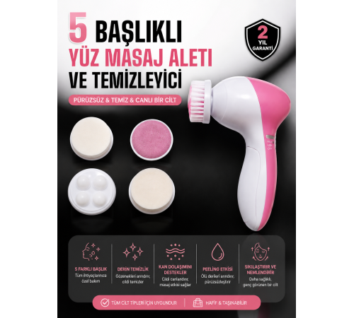 5 Fonksiyonlu Kablosuz Yüz Temizleme Cihazı ile Derinlemesine Cilt Bakımı