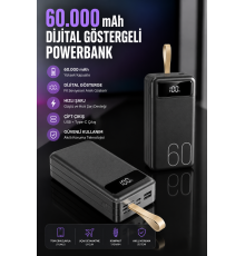 Powerbank 60.000 Mah Hızlı Şarj 4 Çıkışlı Uzun Şarj Süreli Dijital Göstergeli
