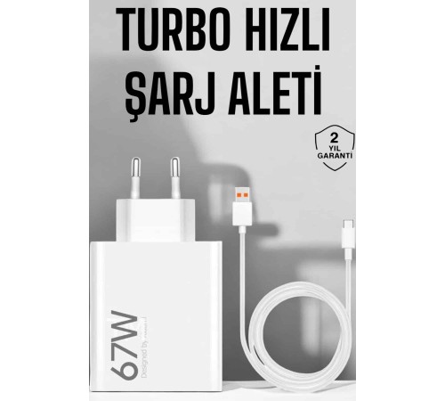 Şarj Aleti 67W Hızlı Şarj Turbo Type-C Uyumlu Şarj Adaptörü Kablosu