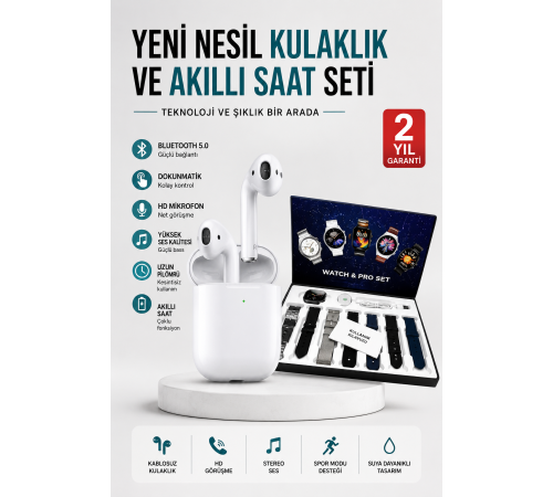 2025 Model Akıllı Saat ve 2.Nesil TWS Bluetooth Kulaklık Yüksek Ses Kaliteli
