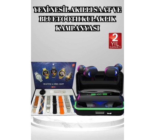 Powerbank Bluetooth Kulaklık Ve Akıllı Saat 7 Kordonlu Metal Kordon Plastik Kordon