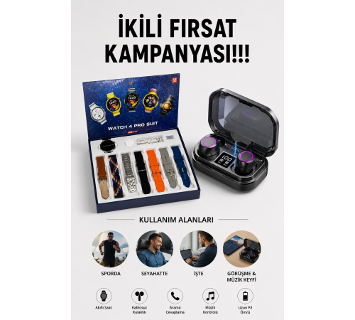 2025 Model Çok Kordonlu Akıllı Saat ve Bluetooth Kulaklık El Fenerli