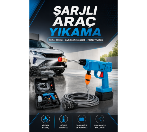 Şarjlı Oto Yıkama, Bahçe Sulama Tabancası Makinesi Yüksek Basınçlı