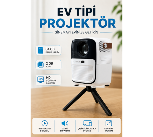 Projector Ev Tipi 64 Gb 2 Gb Rem Hafıza Hd Görüntü Kumandalı