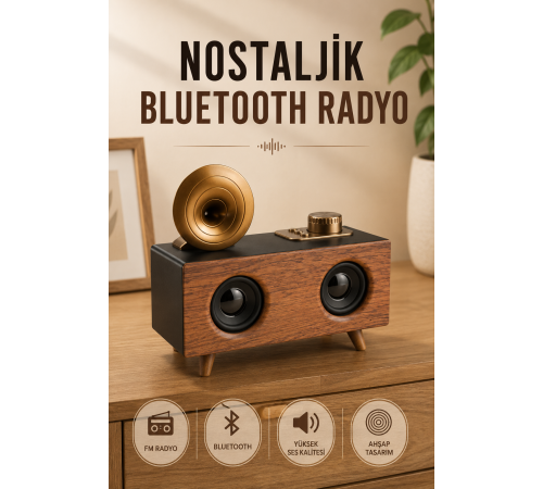 Nostaljik Radyo Bluetooth Bağlantılı Şarjlı Yüksek Ses Kaliteli