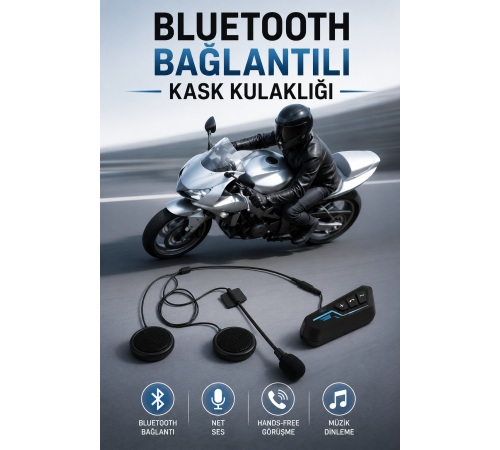 Kask Kulaklığı Motosiklet Intercom Interkom Dinleme Konuşma Özellikli Su Geçirmez