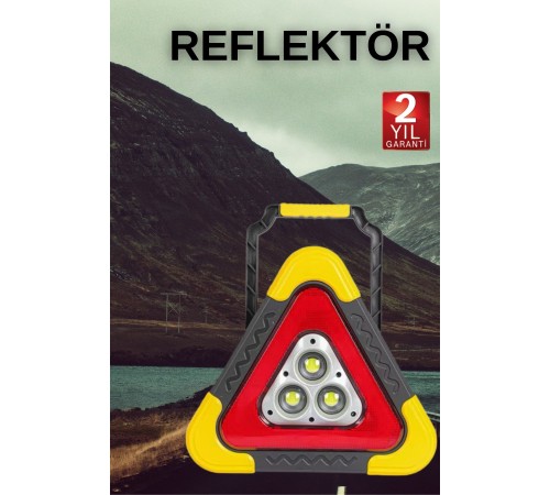 Işıklı Üçgen Reflektör Led Projektör Acil Durum Feneri Flaşör 500 Lümen
