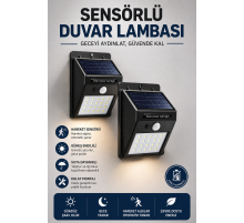 Solar Sensörlü Duvar Lambası Bahçe Lamba 20 Led Işık