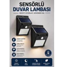 Solar Sensörlü Duvar Lambası Bahçe Lamba 20 Led Işık