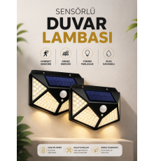Solar Sensörlü Duvar Lambası Bahçe Lambaso Parlak Beyaz Işık Suya Dayanıklı