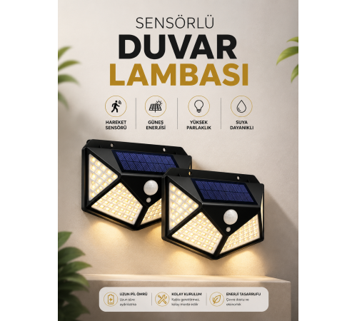 Solar Sensörlü Duvar Lambası Bahçe Lambaso Parlak Beyaz Işık Suya Dayanıklı