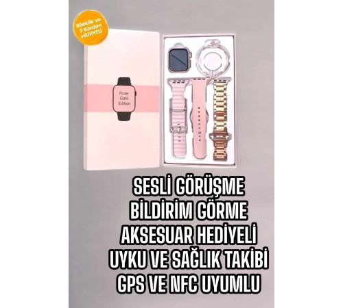 Akıllı Saat Amoled Ekran 3 Kordonlu Aksesuar Hediyeli Sesli Görüşme