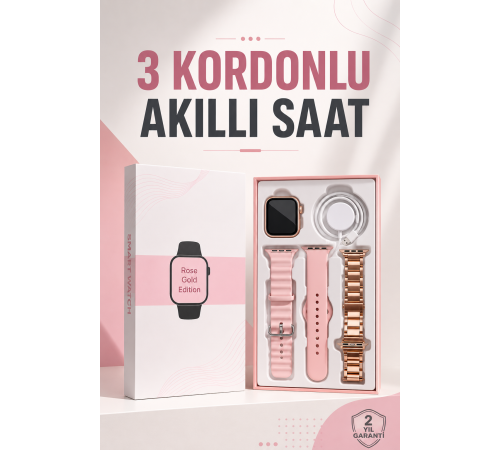 Akıllı Saat Amoled Ekran 3 Kordonlu Aksesuar Hediyeli Sesli Görüşme