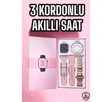 Akıllı Saat Amoled Ekran 3 Kordonlu Aksesuar Hediyeli Sesli Görüşme