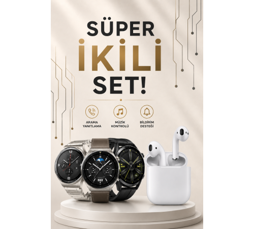 Akıllı Saat ve Kulaklık Seti Dokunmatik Ekran 5.0 Bluetooth Bağlantılı Sesli Görüşme