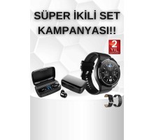 Kablosuz Bluetooth Kulaklık ve Kordon Hediyeli Akıllı Saat Nabız Ölçer Uzun Pil Ömrü
