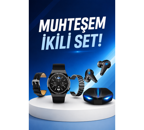 Kablosuz Bluetooth Bağlantılı Kulaklık ve Dokunmatik Ekran Akıllı Saat Arama Cevaplama