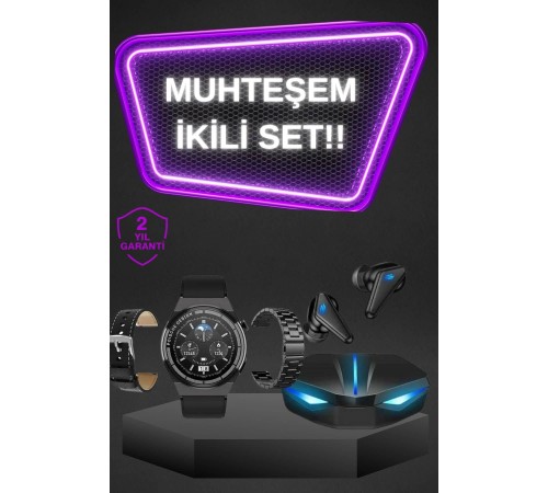 Kablosuz Bluetooth Bağlantılı Kulaklık ve Dokunmatik Ekran Akıllı Saat Arama Cevaplama