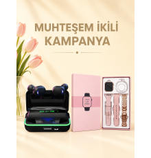 Kadınlara Özel Bileklik Hediyeli Akıllı Saat ve Dijital Göstergeli ANC Özellikli Bluetooth Kulaklık