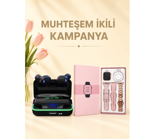 Kadınlara Özel Bileklik Hediyeli Akıllı Saat ve Dijital Göstergeli ANC Özellikli Bluetooth Kulaklık