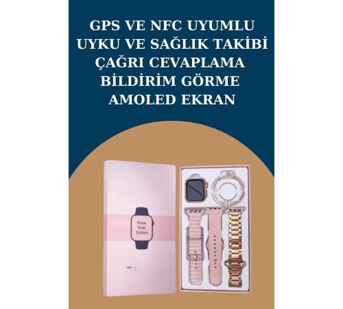 Kadınlar İçin 3 Kordonlu Akıllı Saat ve Dijital Göstergeli Powerbankli Bluetooth Kulaklık Dokunmatik Kontrol