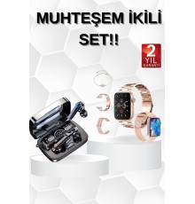 Dijital Göstergeli Powerbank Bluetooth Kulaklık ve Yeni Nesil Amoled Ekran Akıllı Saat