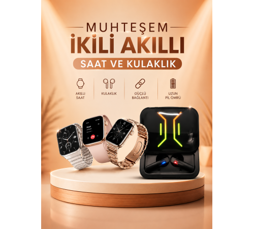 Wireless Şarjlı Akıllı Saat ve Dijital Göstergeli Kablosuz Bluetooth Kulaklık Nabız Ölçer