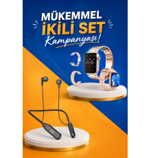 Kablolu Bluetooth Kulaklık ve Kadınlara Özel Bileklik Hediyeli Yeni Nesil Akıllı Saat 3 Kordonlu
