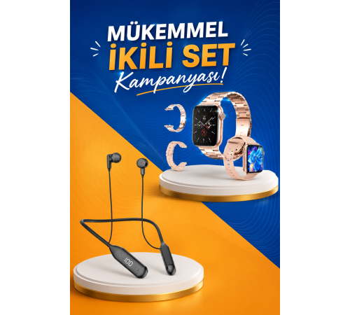 Kablolu Bluetooth Kulaklık ve Kadınlara Özel Bileklik Hediyeli Yeni Nesil Akıllı Saat 3 Kordonlu