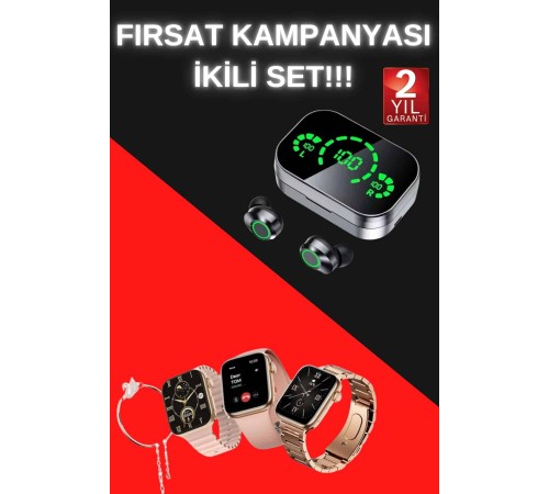 Yeni Nesil Kaliteli Akıllı Saat ve Kablosuz Bluetooth Kulaklık Yüksek Ses Kaliteli