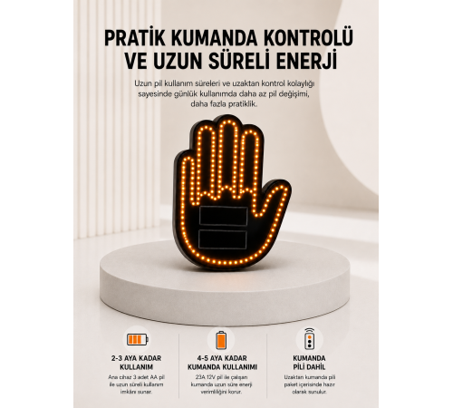Pilli Led Işık Araç Camı İçin Uzaktan Kumandalı El Simgesi