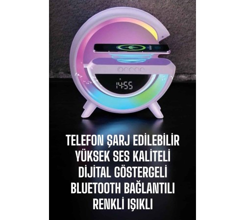 Bluetooth Hoparlör 15W Kablosuz Hızlı Şarj LED Gece Lambası