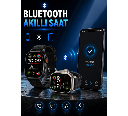 Akıllı Saat Bluetooth Bağlantılı Adımsayar Alarm ve Hatırlatıcı Çağrı Cevaplama