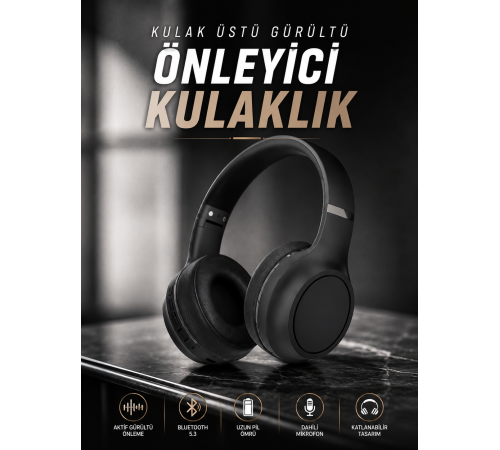 Kulak Üstü Kablosuz Bluetooth Kulaklık Gürültü Önleyici Ayarlanabilir