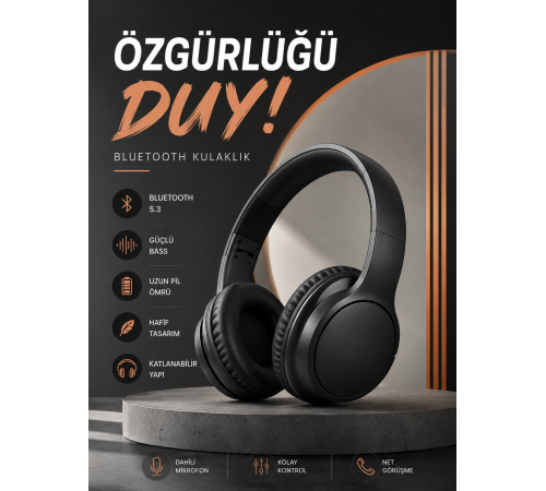 Kulak Üstü Bluetooth Kulaklık Ayarlanabiilir Uzun Pil Ömrü Kablosuz 5.0 Bluetooth