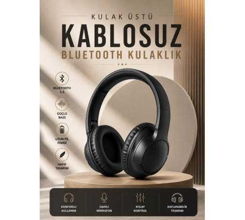 Kablosuz Bluetooth Kulaklık Kulak Üstü Mikrofonlu 5.0 Bluetooth ANC Özelliği