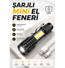 El Feneri Led USB Şarjlı Zoom Mini Led Işık Acil Durum Feneri