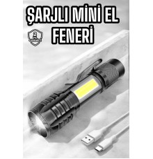 El Feneri Led USB Şarjlı Zoom Mini Led Işık Acil Durum Feneri