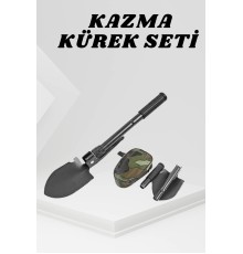 Katlanabilir Kamp Küreği Küçük Kazma Kürek Seti Pusulalı
