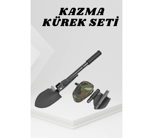 Katlanabilir Kamp Küreği Küçük Kazma Kürek Seti Pusulalı