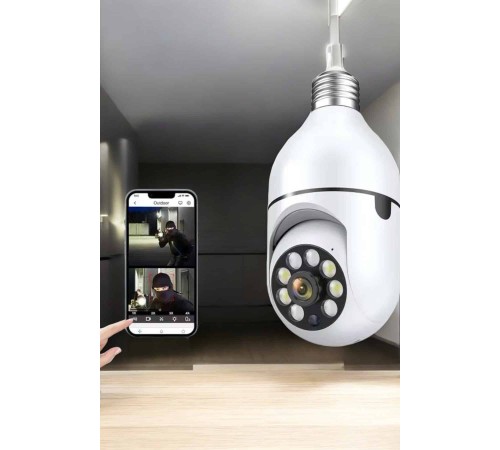Wifi Kamera Duylu Ampul Görünümlü 360 Derece Dönebilen Ev Kamerası