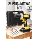 Çift Bataryalı Metal Dişli Darbeli Şarjlı Matkap Seti 24W Güç ve 24 Parça Aksesuar