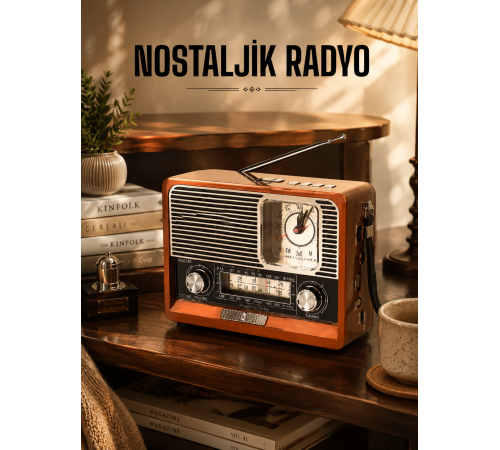 Ahşap Görünümlü Retro Bluetooth Radyo USB,AUX Ve SD Kart Girişli